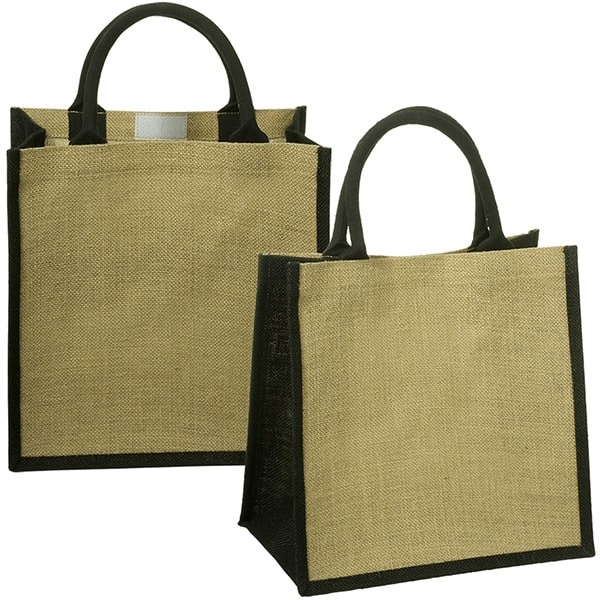 Foldable Jute Shopping Tote Bag / Reusable Market Bags With Cotton Handles