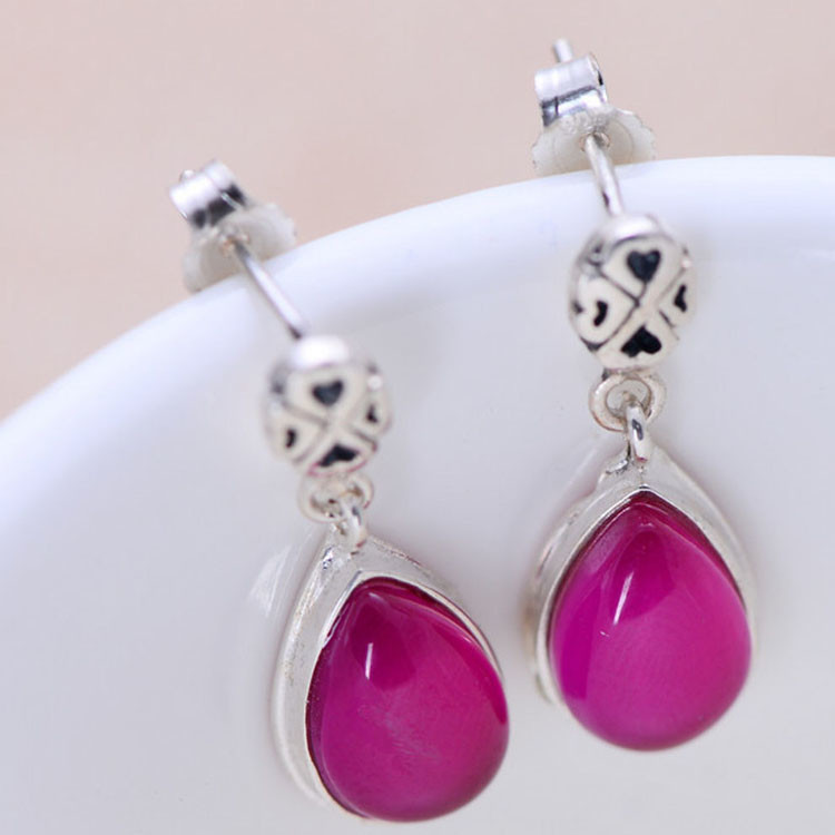 Sterling 925 Silver Synthetic Ruby Drop Earrings(035611W)