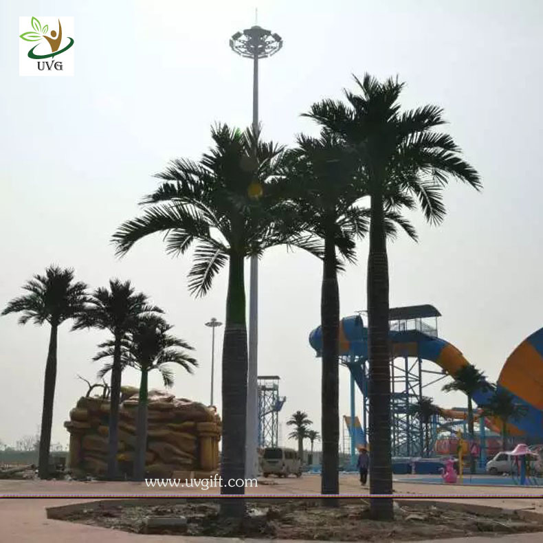 UVG evergreen artificial coconut palm trees with silk leaves for outdoor theme park landscaping PTR059