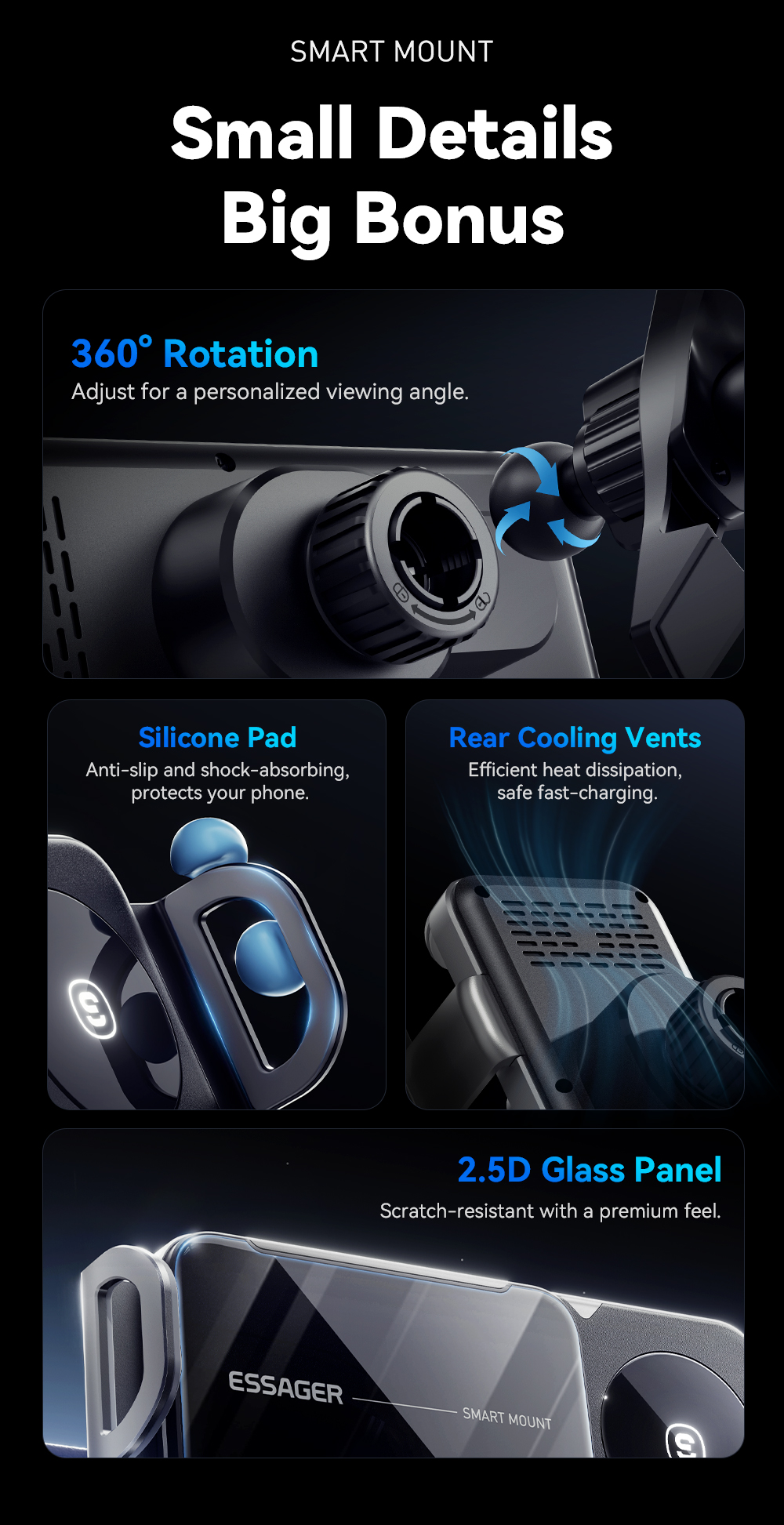 Nonslip Silicone Car Cell Phone Mount Scratch Resistant 15W