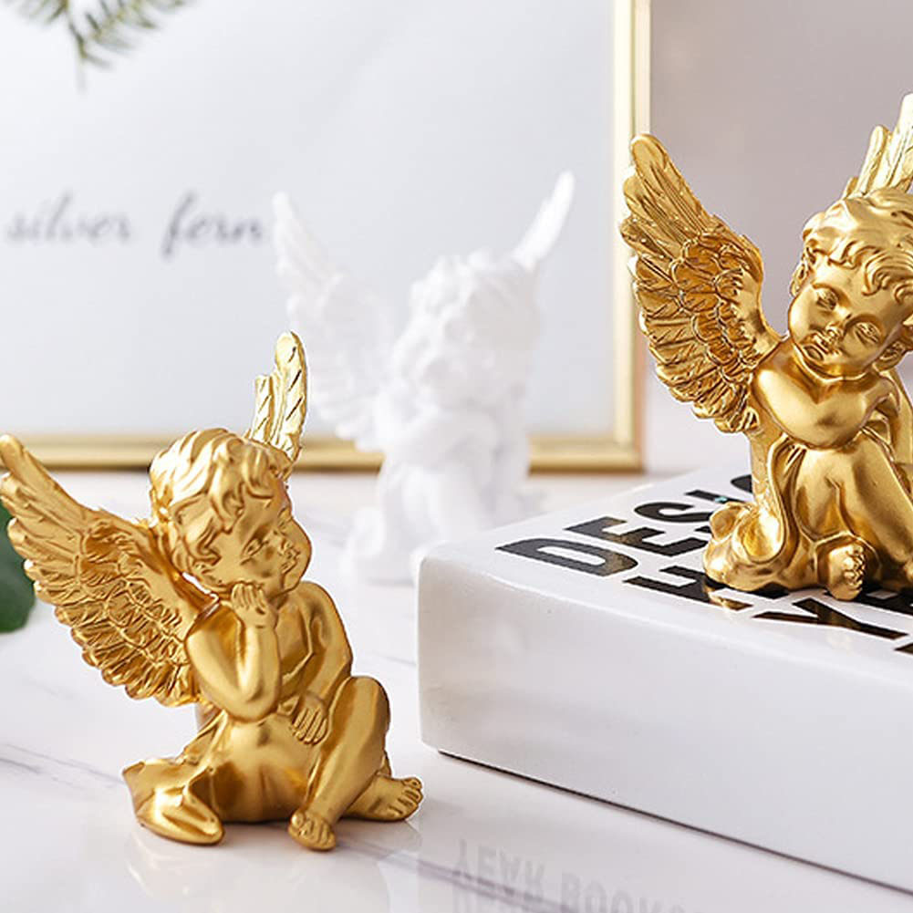 Finished Goods Garden Miniature Gold 2pcs Cherub Resin Statue Angel Figure Decorative