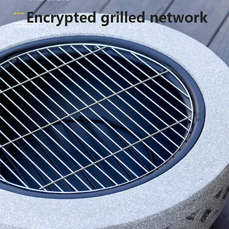 3 in 1 Round Wood Burning Firepit Charcoal BBQ Grill Table for Metal Outdoor Backyard