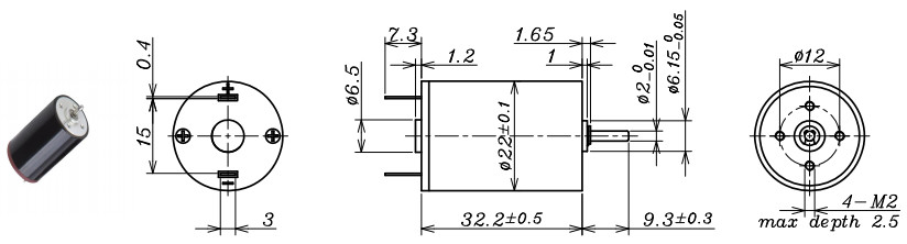 6000 Rpm Dc Motor Carbon Brush 6 Volt 4000 MA Starting Current