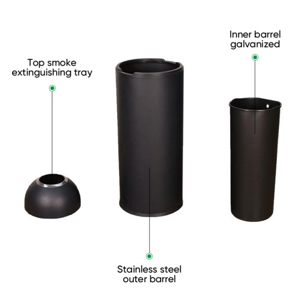 Manufacture Quality Bullet Lid Open Top Standing Garbage Can Stainless Steel Hotel Waste Bin