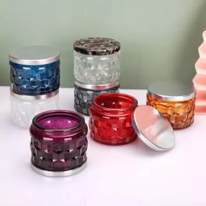China Mosaic Honeycomb Embossed Empty Glass Candle Jars 4OZ 120ML Candle Container For Wedding Party wholesale