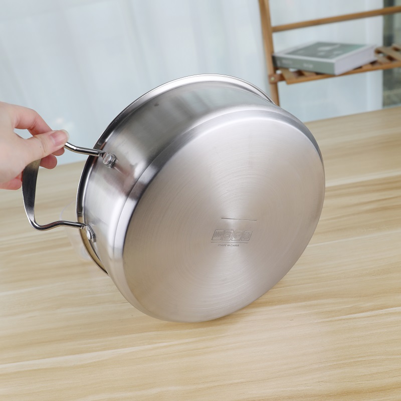Double Handle Kitchen Soup Pots 24cm Stainless Steel With Glass Lid