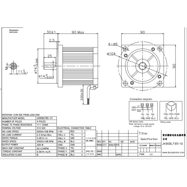 200W 48V Square 80mm 4000RPM Micro Encoder Brushless Dc Motor