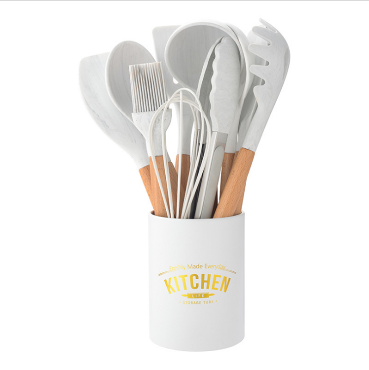 Wood Silicone Kitchen Utensil Sets 11PCS Nonmelting Odorless Scaldingproof