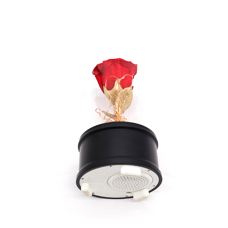 Customized Color Preserved Rose Glass Dome Bluetooth Speakers For Home Decoration