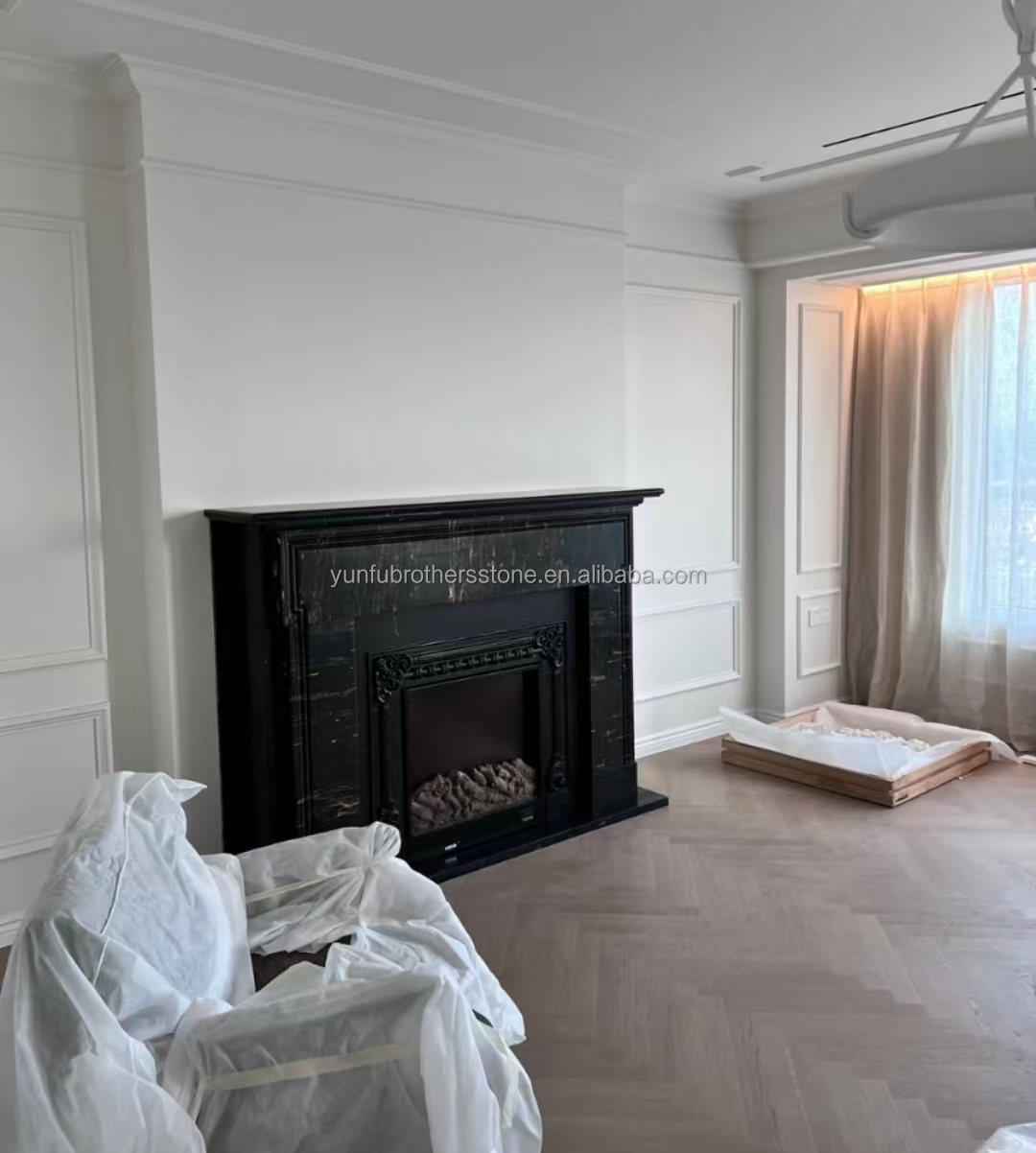 Modern Black Marble Fireplace for Villa Living Room Decoration in European Style