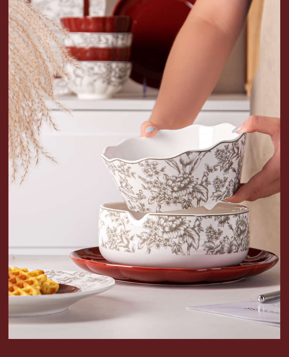 Business Gifts Floral Porcelain Ceramics Salad Bowl Set of 4 Sustainable and Stylish