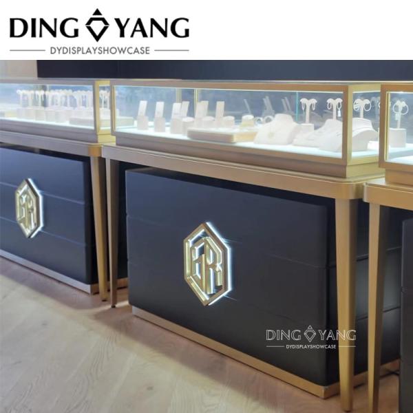 Custom Made Fashion Black Golden Jewelry Counter , Jewelry Counter Furniture