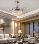 52" Retractable Chandelier Folding Ceiling Fan With Light Gold