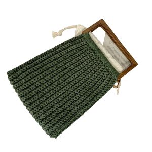 China Green Crochet Hand Made Bags Ice Hemp Material with Wooden Handle OEM ODM wholesale