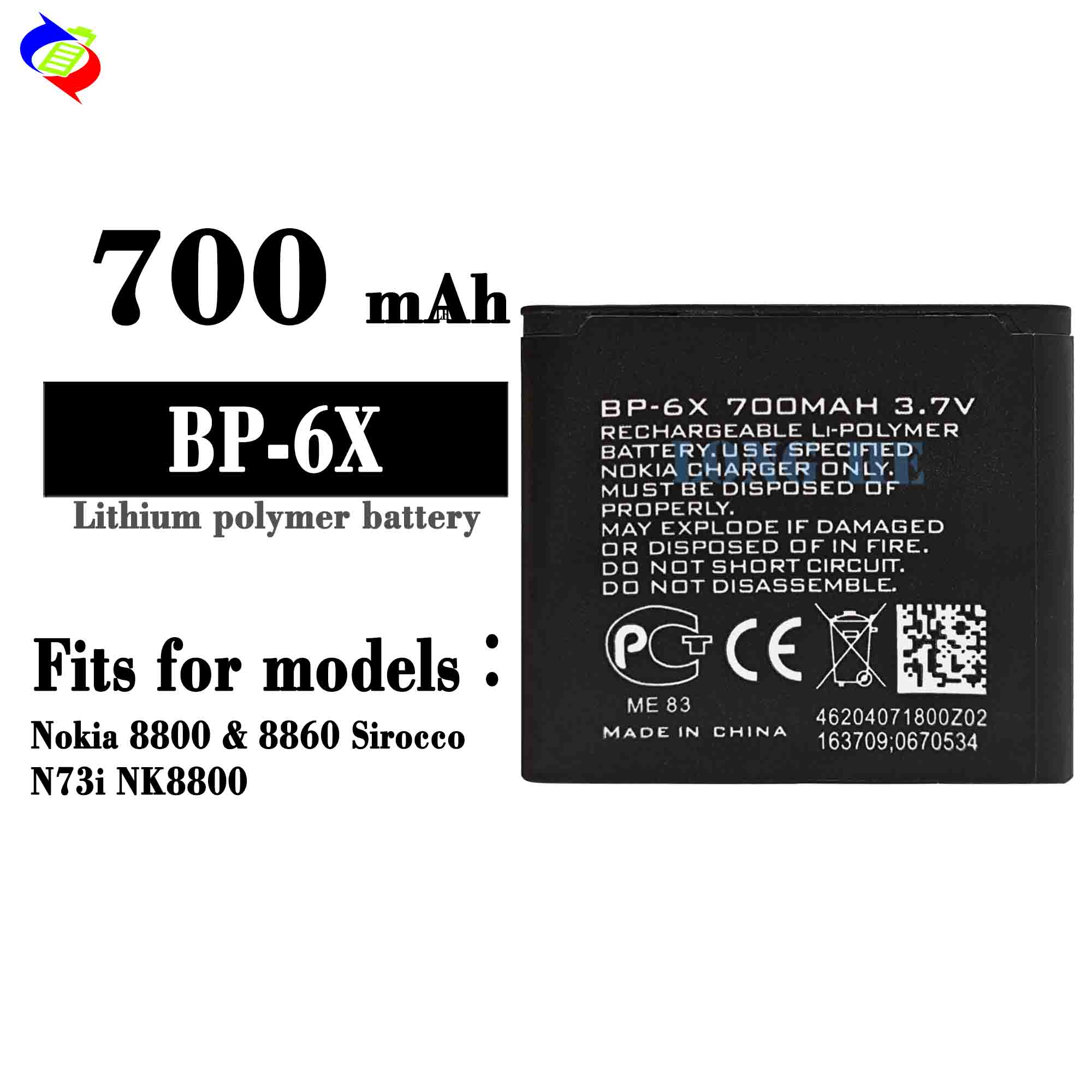 Black BP-6X Polymer Lithium Battery for Nokia 8800 8860 Sirocco N73i NK8800 Mobile Phone