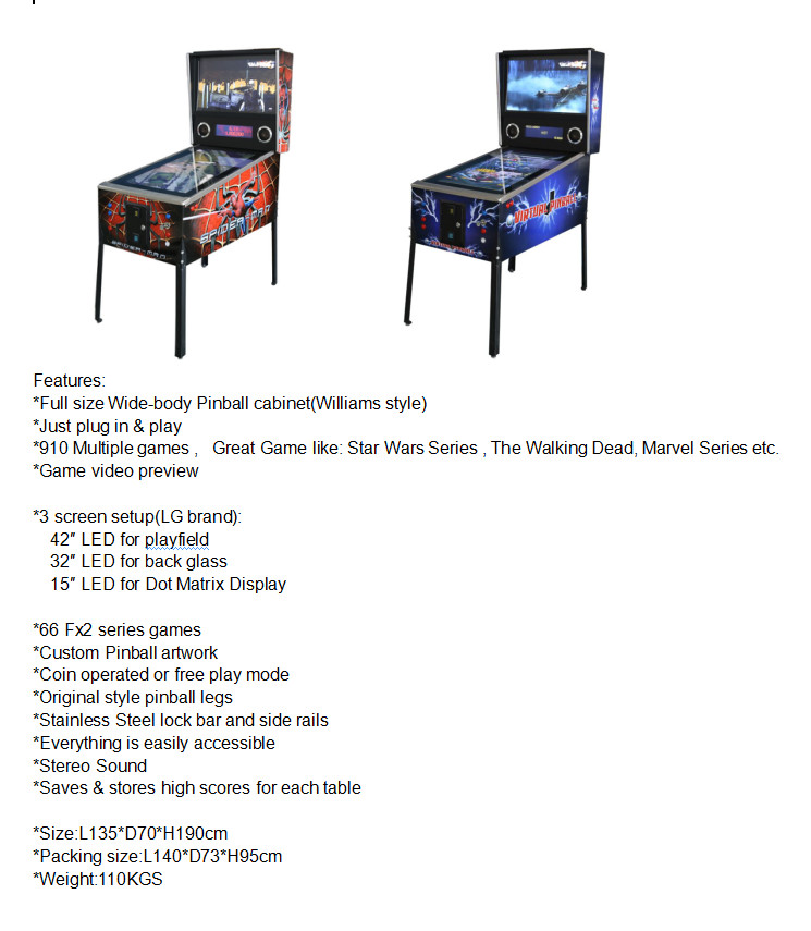 66 Games Wooden Virtual Pinball Game Machine With 32" Led Screen