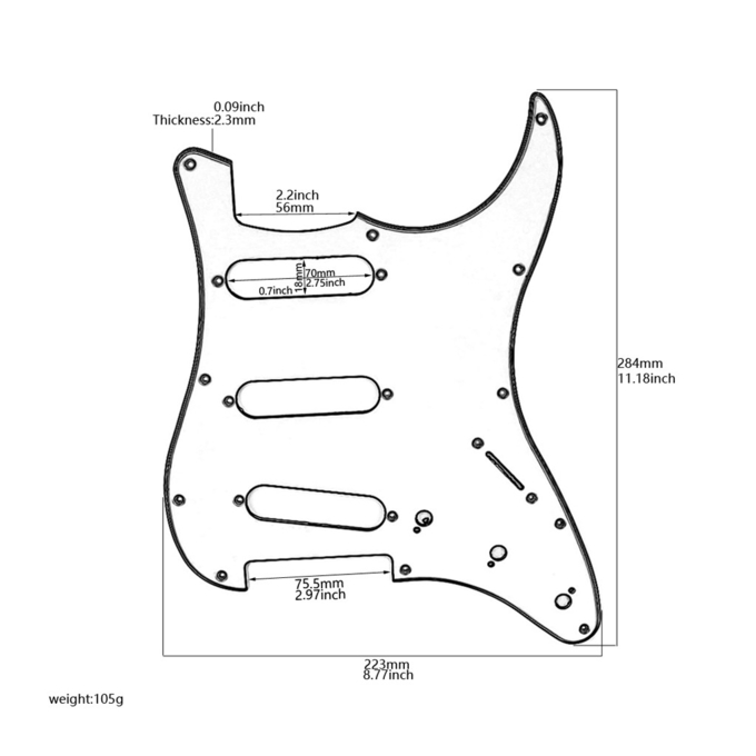 3Ply 11 Hole SSS Electric Guitar Pickguard Black Scratch Plate White Back Plate