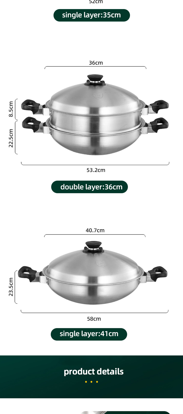 3 Layer Stackable Steamer Pot 304 Stainless Steel With Lid