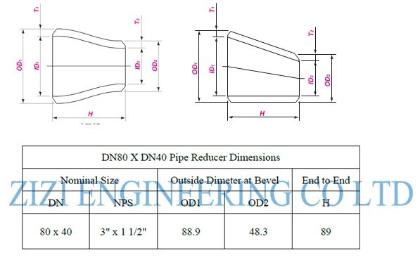 DN80 X DN40 Butt Weld Pipe Fittings Reducer Sch 80S SS316 ASME 36.19 ASTM A403 WP316