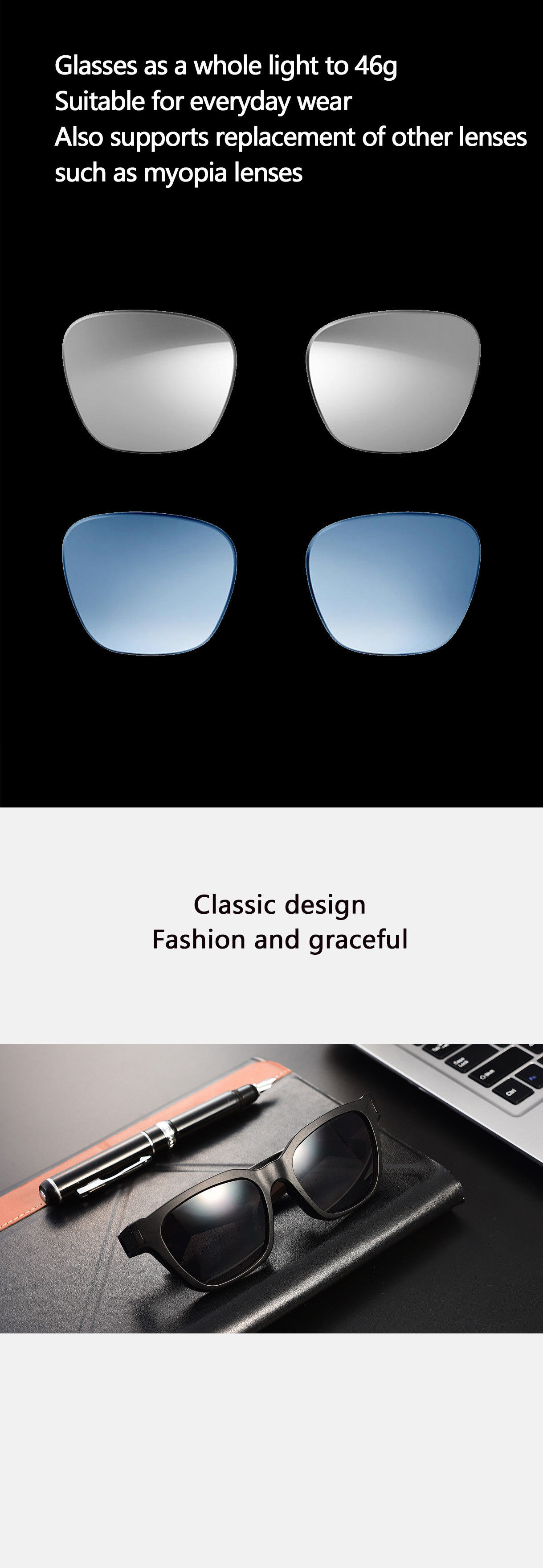 Ultra Light Frame V5.0 15m Wireless Headphones Glasses