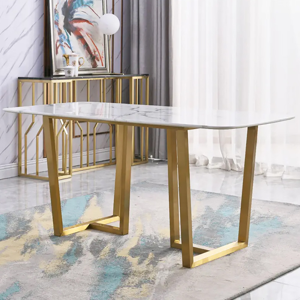 Hotel Dining Table With Turntable Stainless Steel Legs 1.6M Length