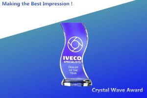 China blue wave crystal awards/blank crystal awards/acrylic blue wave trophies/3d crystal blocks wholesale
