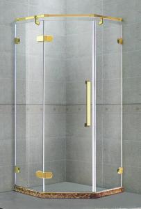 China Golden Diamond Shape Frameless Shower Door Hinged 8MM 135 Degree Magnetic Seals wholesale