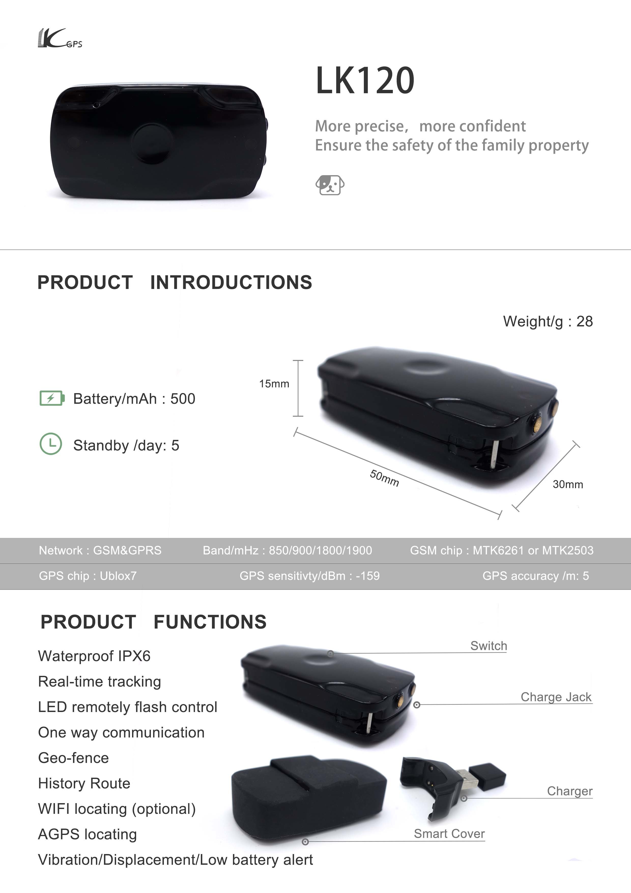 pet tracker gps dog with LED lk120