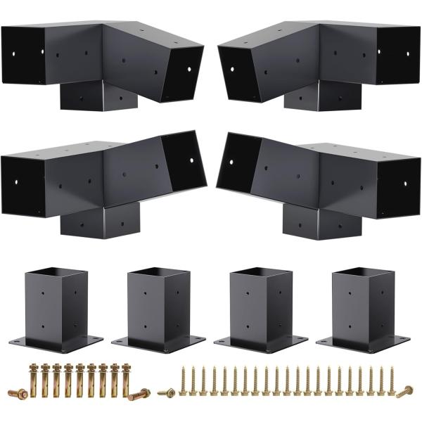 15° Slanted Roof Brackets 75° Pergola Corner Bracket with Post Base Gazebo Kit for 4x4'' Wooden Beams Lumber Patio Sheds