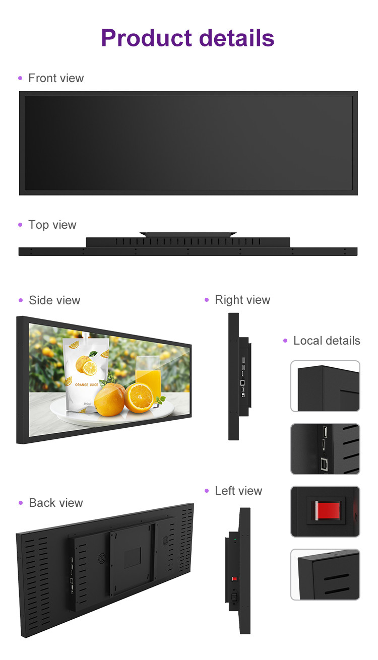 VETO Commercial Ultra Wide Stretched Bar Lcd Digital Signage Android Bar Lcd Panel Advertising Monitor Display