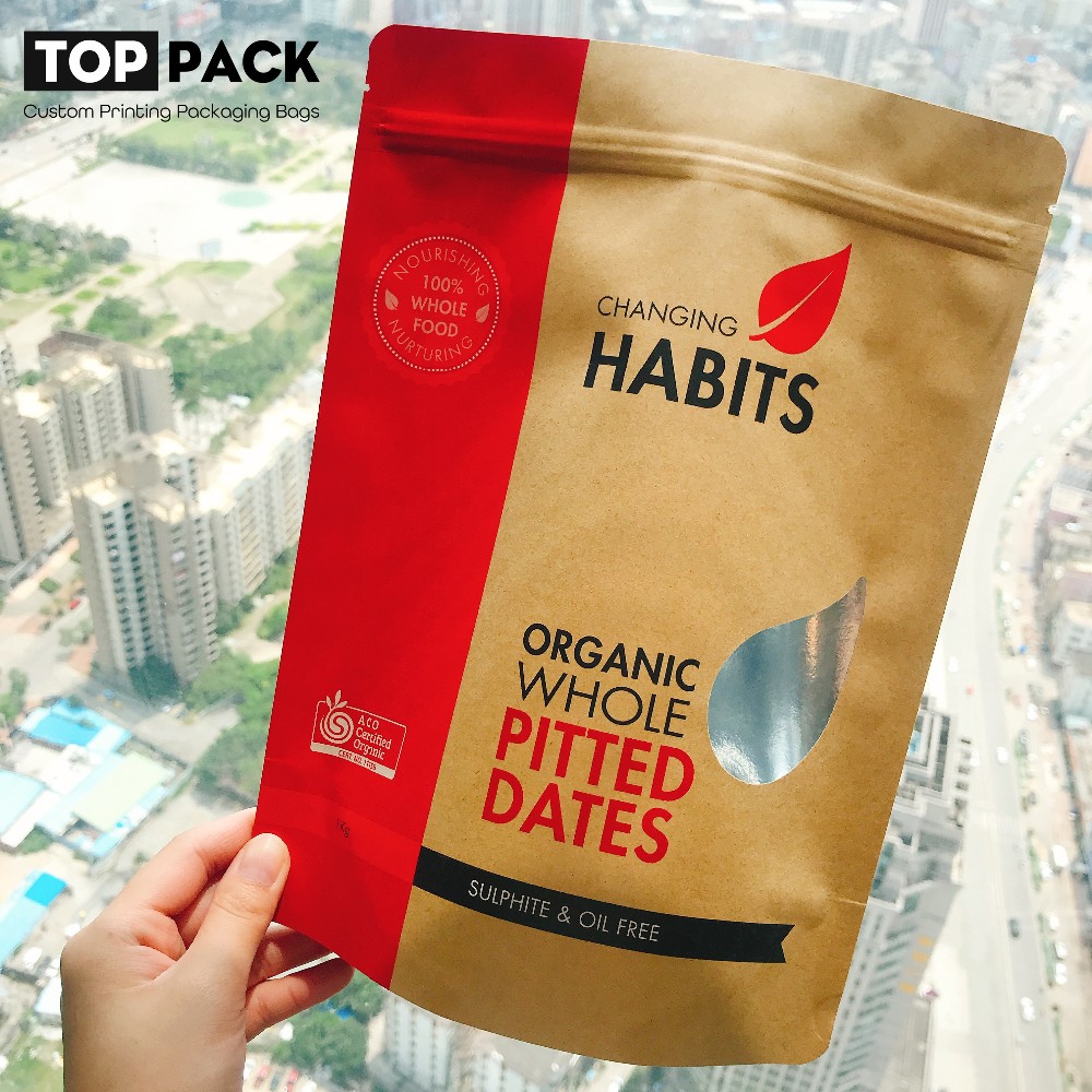 Resealable Paper Standing Pouch Potato Chips Kraft Stand Up Pouches