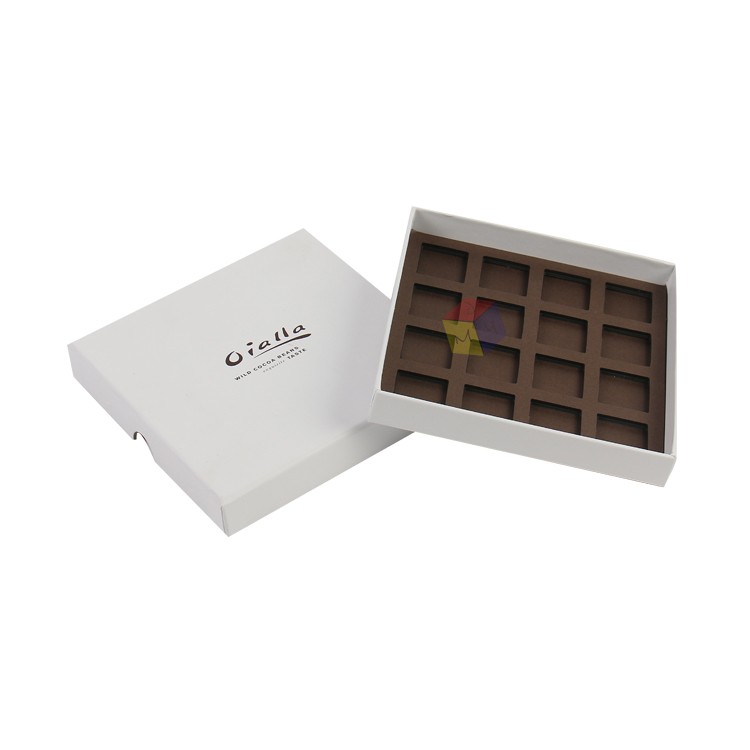 Custom White Square 2 Piece Paper Candy Chocolate Gift Box with Lid and Divider Slots