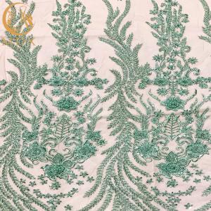 China ODM Elegant Green Beaded Dress Bridal Lace Fabric 140Cm Width wholesale