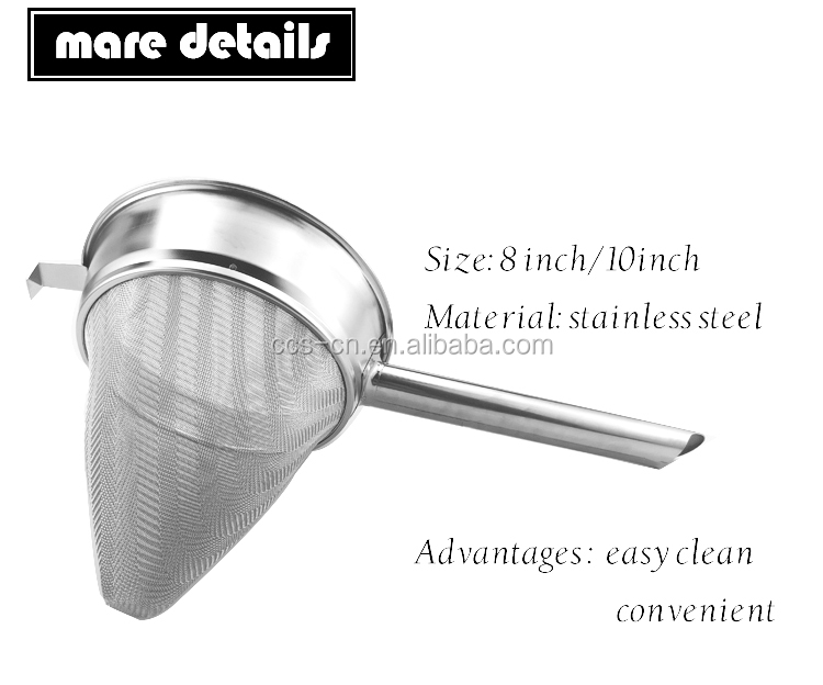 8 Inch Commercial Colander Fine Mesh Filter Stainless Steel Chinois Mesh Strainer Strengthening Rib Strainer