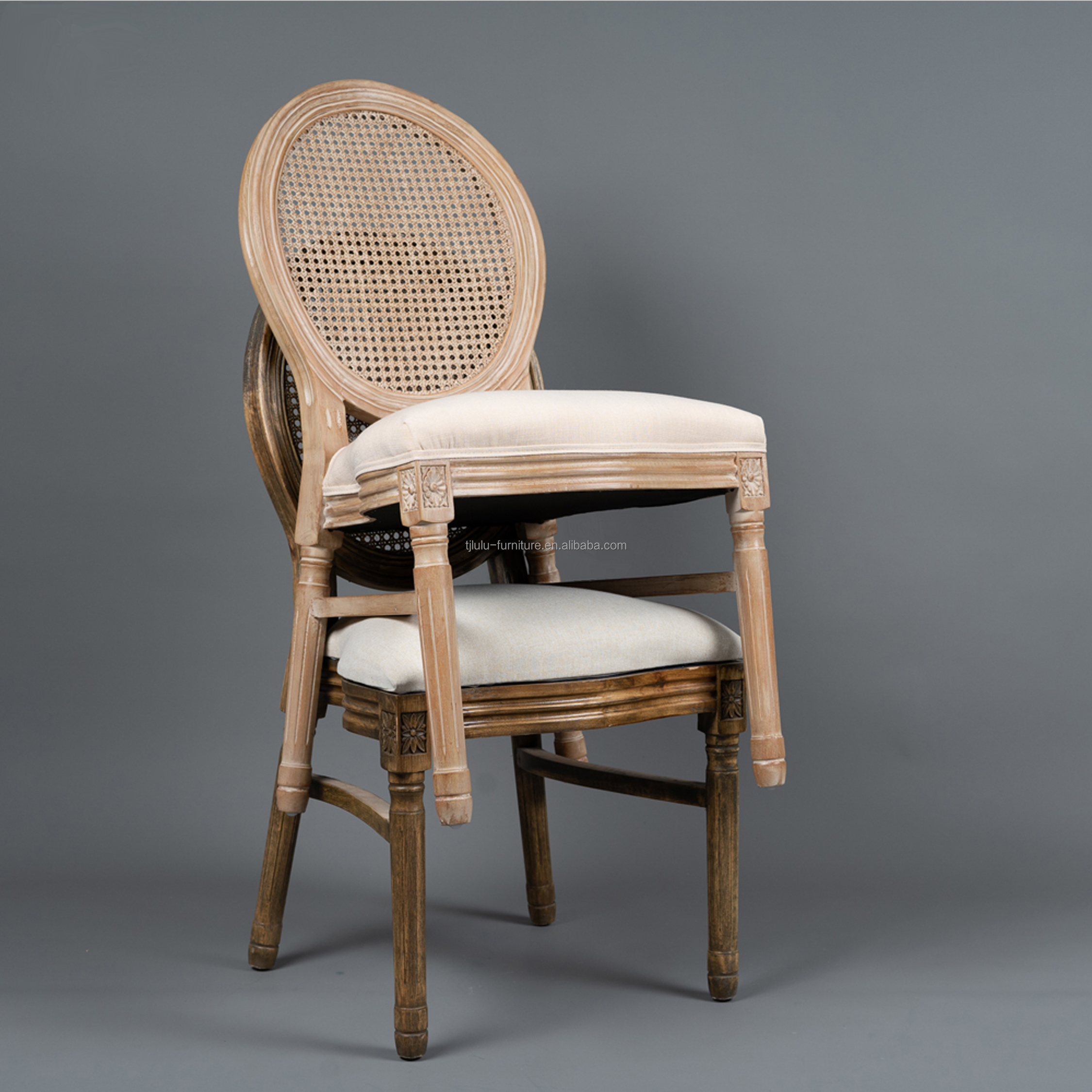 Dinning Banquet Event French Style Rattan Back Solid Wood Louis Chair Stackable Chairs Antique Wooden Chair Modern 100