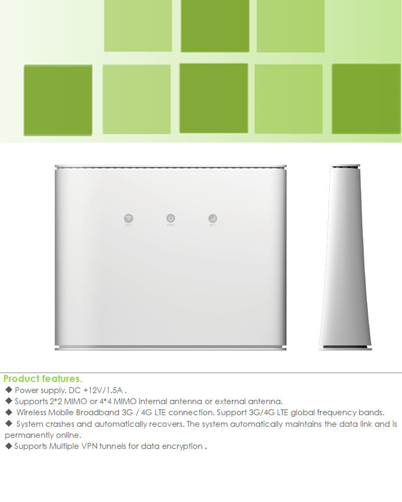 12V DC Power Supply Dual Band 4G LTE Router With Gigabit LAN/WAN Port