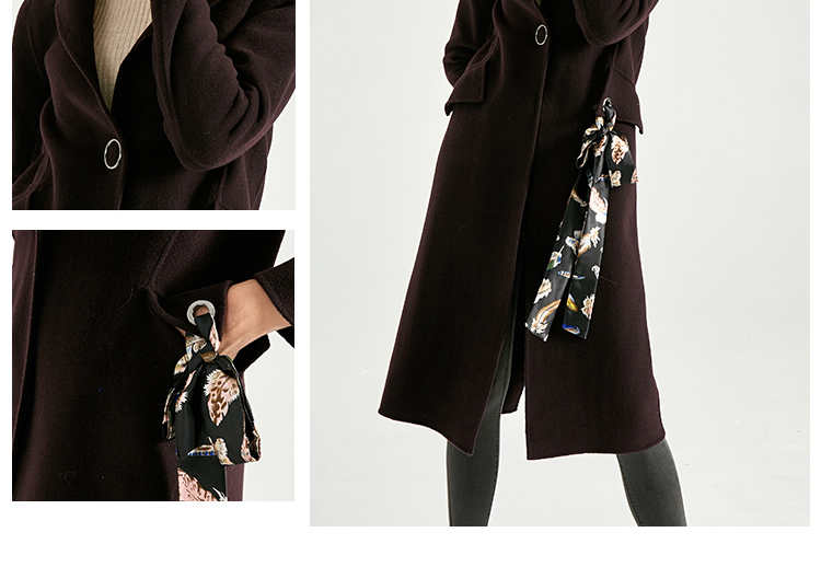 Luxury Elegant Fitted Woolen Womens Long Winter Jackets With Printed Belt