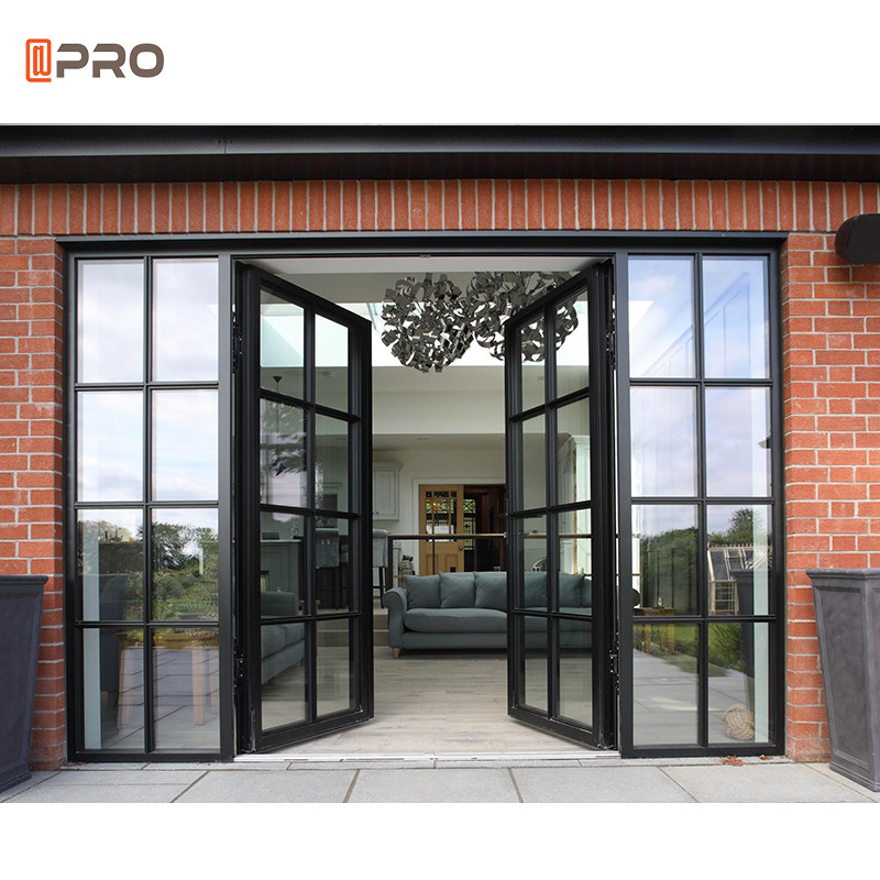 Black Thermal Break 48 Inches Exterior French Doors With Opaque White Glass Hinged Front French Door