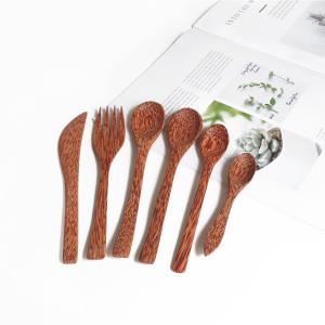 China Coconut Wood Reusable Wooden Utensils Custom Spoon Fork Knife Set wholesale