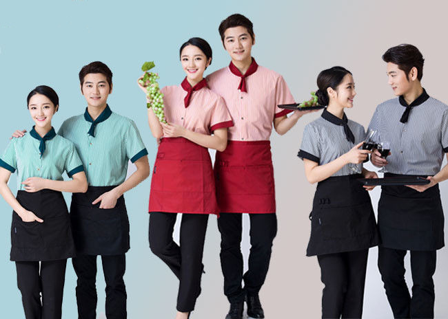 Embroidered Unique Restaurant Uniforms With Single Row Transparent Resin Buttons