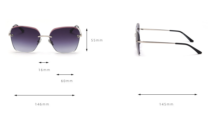 Rectangle Trimmed Women Rimless Crystal Sunglasses 140mm Metal Frame Polarized