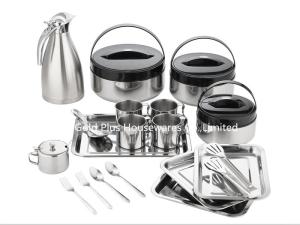 China 19pcs Kitchen appliances nonstick food warmer lunch box container coffee pot &amp; mug stainless steel carafe cutlery set wholesale