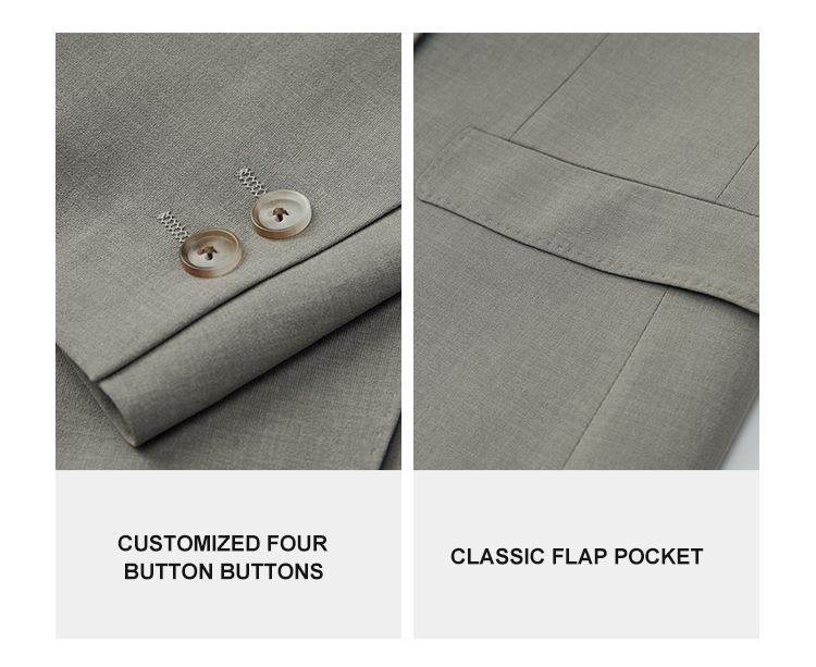 British Wool/Silk Light Gray Men's Suit for Business Casual Groom Wedding Formal Style