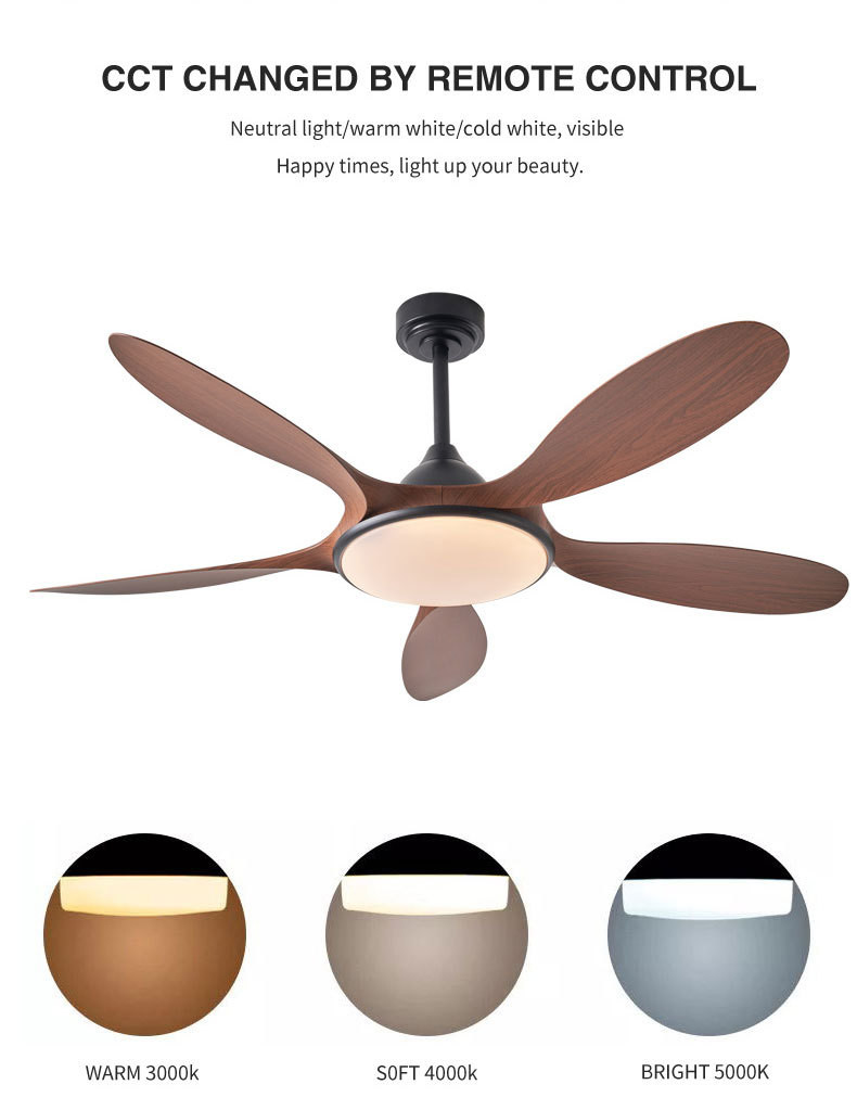 Led Ceiling Fan 5 ABS Blades Silent Motor LED Lighting Smart Ceiling Fan With Remote
