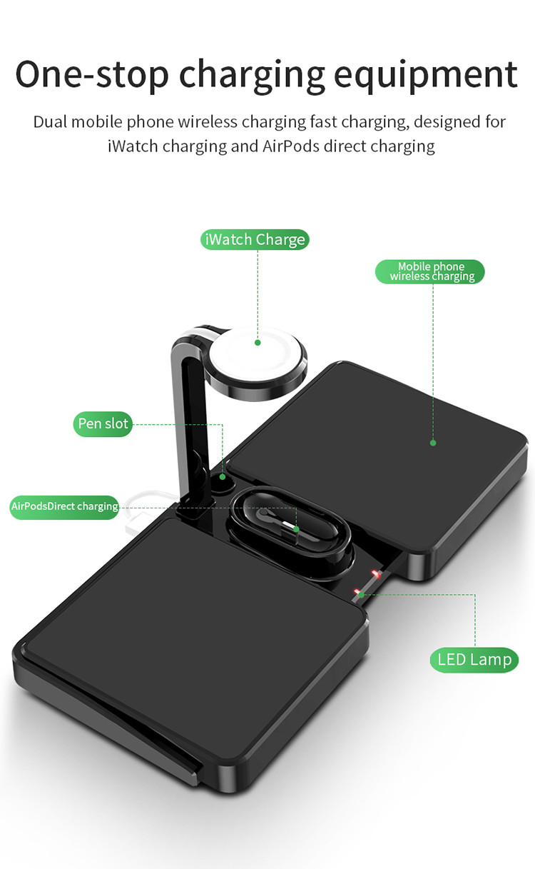 6in1 Multi Function Pen Holder Wireless Charger Fast Charging For Apple