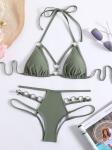 Bandeau Swimming Suits Bikini With Ruffles Features Green Color Fashion Sexy The