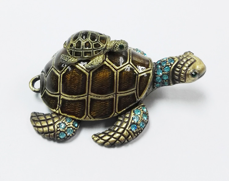 Mum & Baby Turtle metal trinket box turtle treasure box metal jewelry box