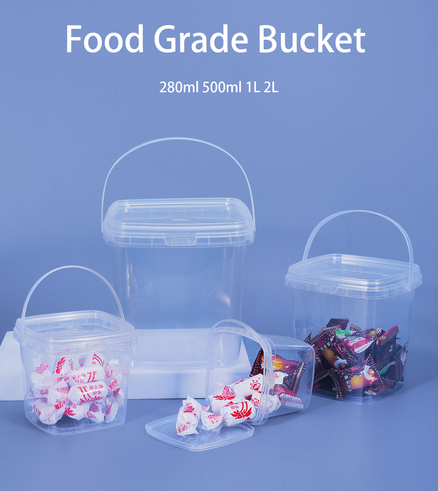 Customrized Logo 280ml 500ml 1L 2L Clear Thicken Square Plastic Buckets With Lids