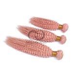Pink Kinky Curly Remy Human Hair Bundles Sew In Weave Bundles Brazilian Bundle