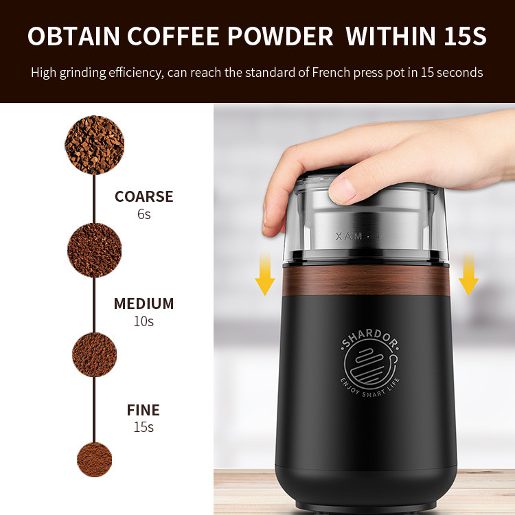 Black OEM Automatic Coffee Machine SS304 Electric Blade Cups Professional Espresso Grinder